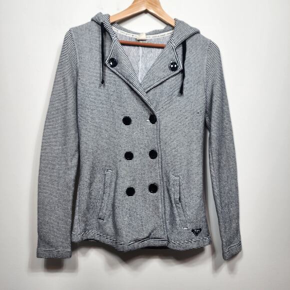 Roxy The Cuddle Hooded Striped Pea Coat Jacket Size Small - Picture 2 of 8